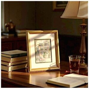 A French Chateau w/ Children Playing. Double-Matted in Gold Frame. 9.5”x11.5”